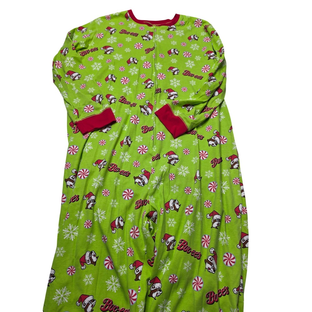 Buc-ee's Mens Christmas Union Suit Pajamas Green Santa Beaver Trap Door 2X